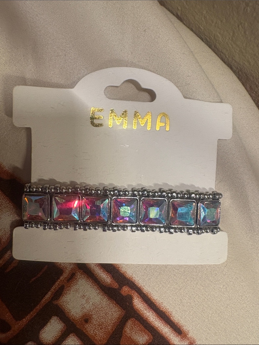 Iridescent Square Crystal Stretch Bracelet - Silver